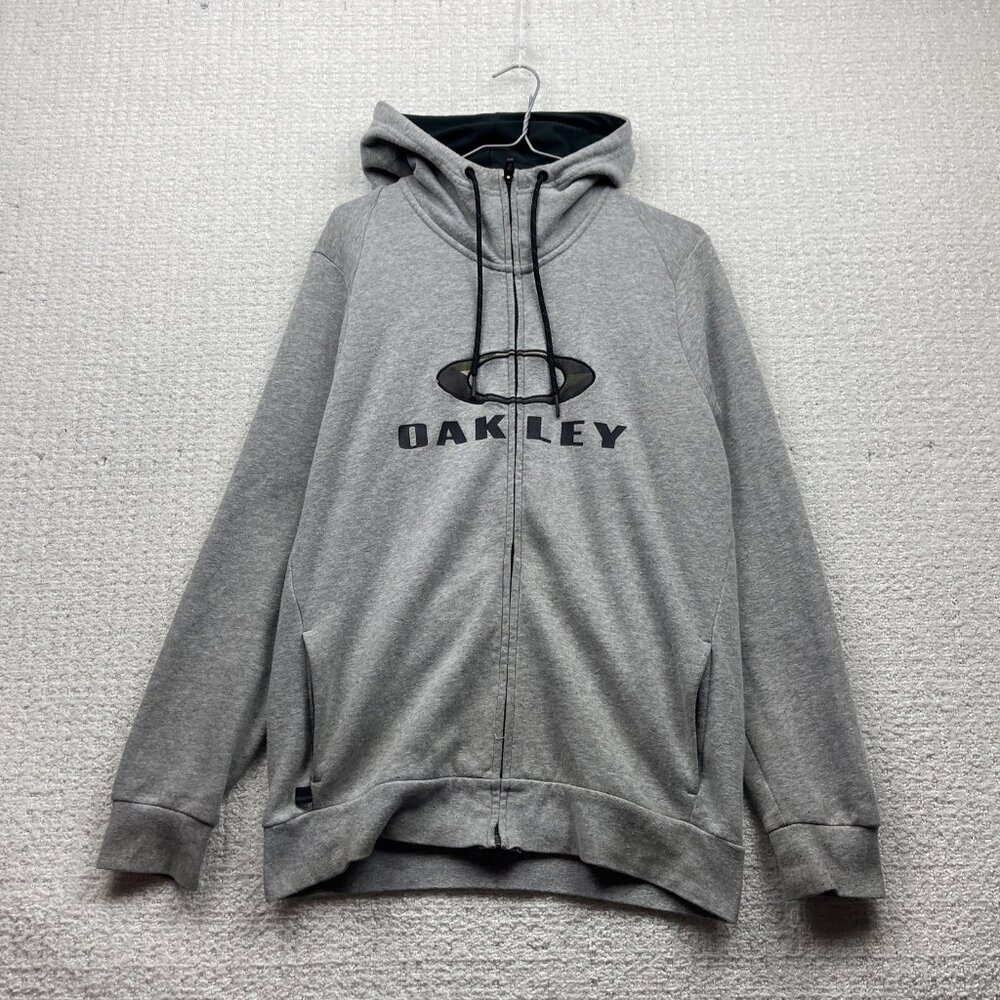 Y2K Oakley Full Zip Hoodie Sweatshirt Mens Sz S Military Camo Logo Skater Grunge